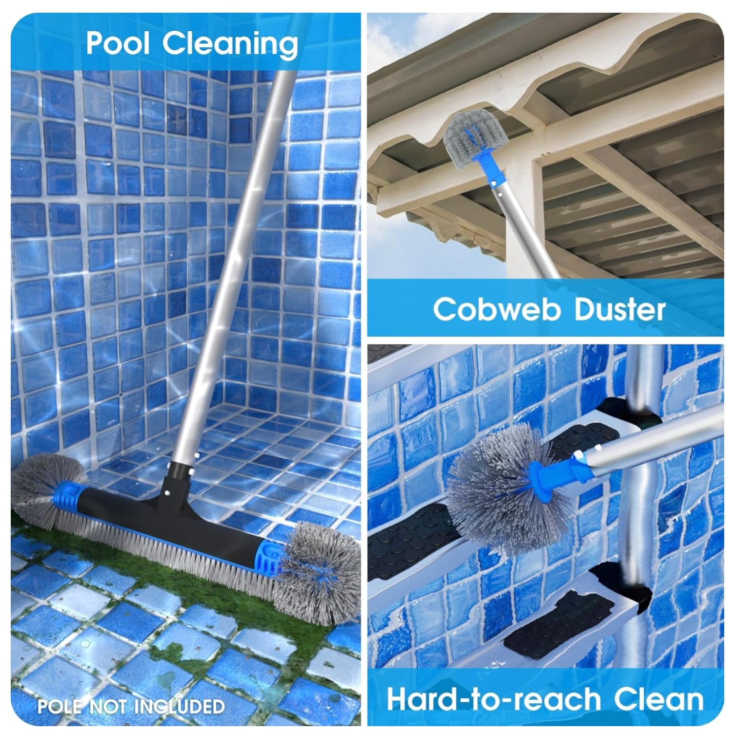 20″ 2 in 1 Pool Brush Head Cobweb Duster Set