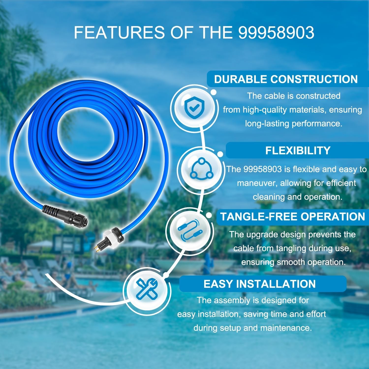 99958903-DIY Cable Cord 2 Wire for Dolphin Maytronics Pool Cleaner S20018M 60ft