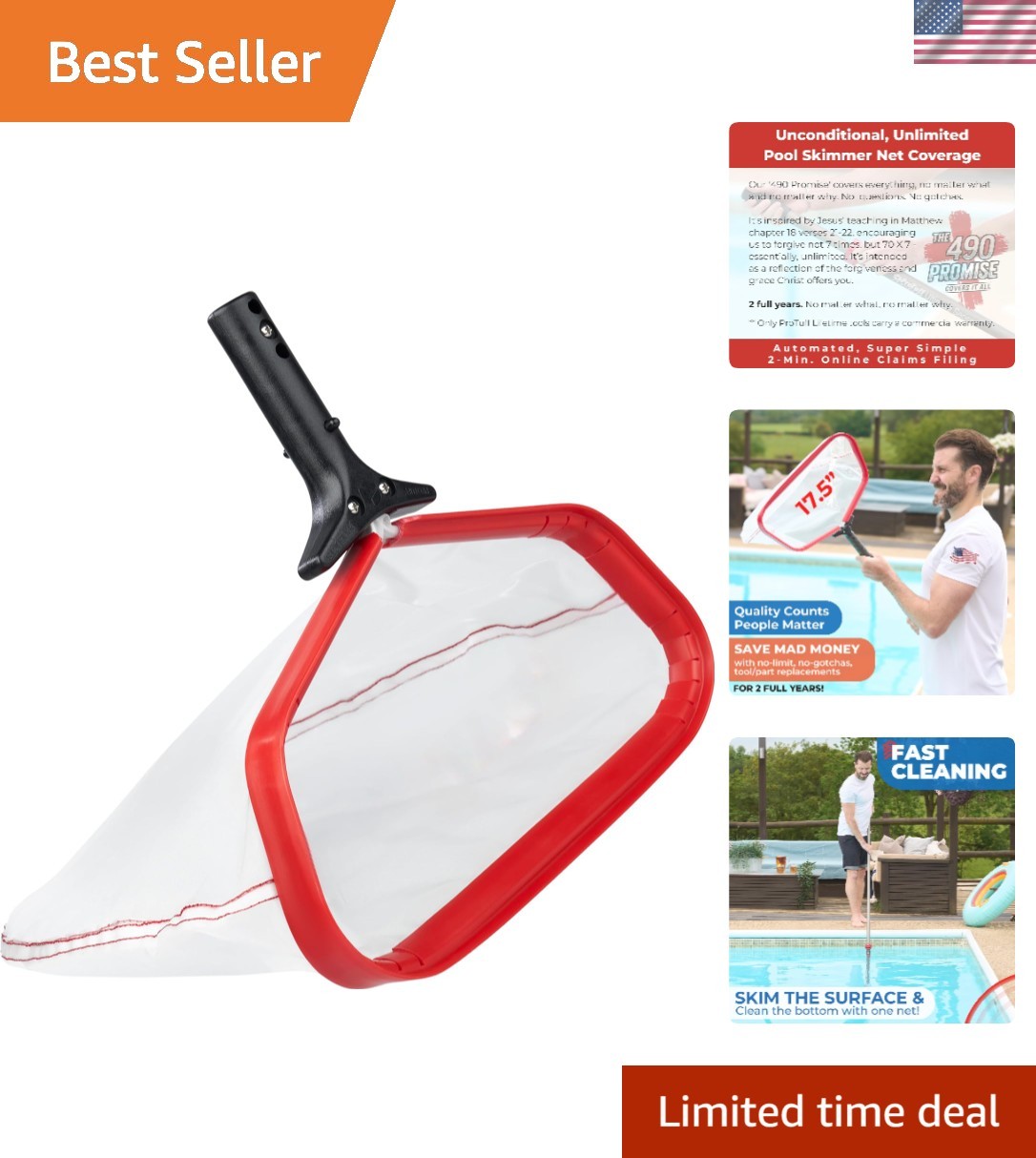 ProTuff Pool Skimmer 17.5in – Fine Mesh for Crystal Clear Water & Silt Removal