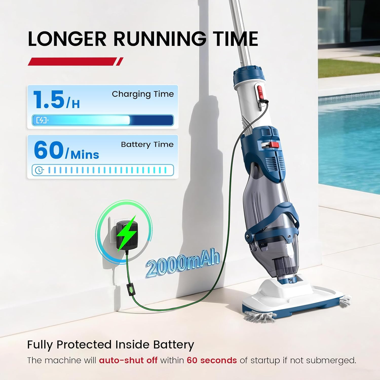 Cordless Pool Vacuum, Upgraded Dual Mode, 22 GPM Powerful Suction, 13.4″ Wide He