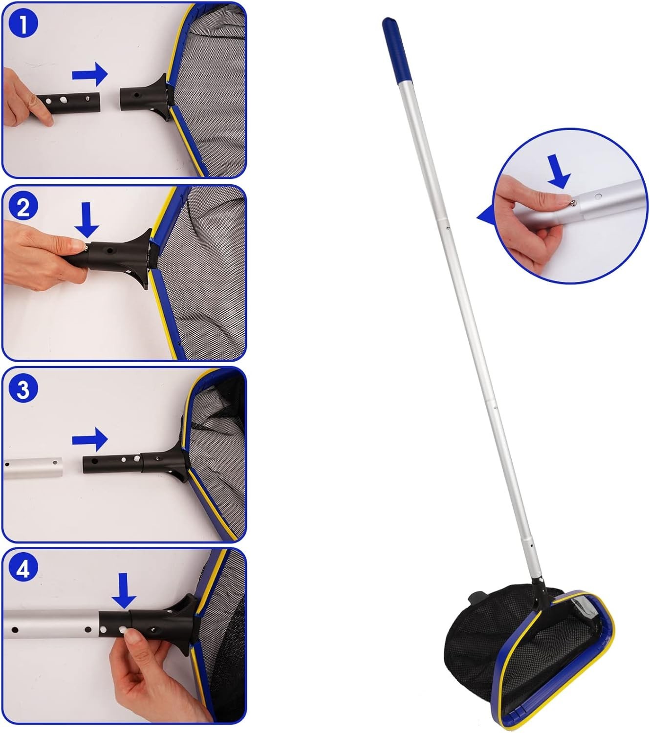 Heavy-Duty Skimmer Net with 10ft Telescopic Pole for Above/In-Ground Pools