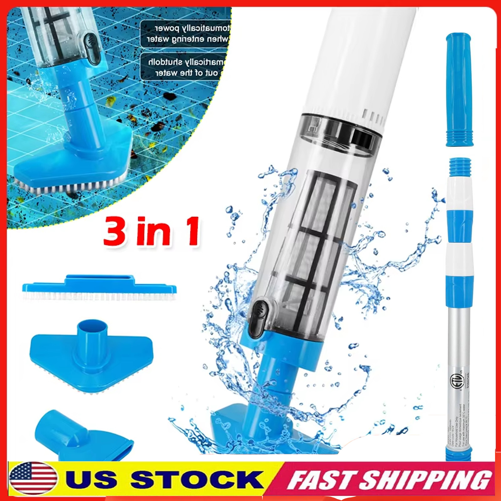 🔥 Cordless Rechargeable Pool Vacuum Handheld Cleaner w/ Telescopic Pole 90min