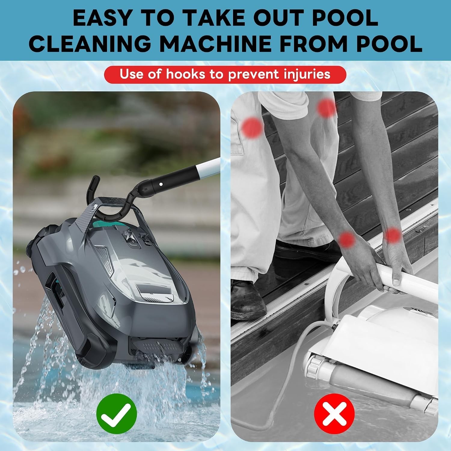 Pool Hook for Poles Compatible with All Pool Cleaner Pool Vacuum Black1 Pack