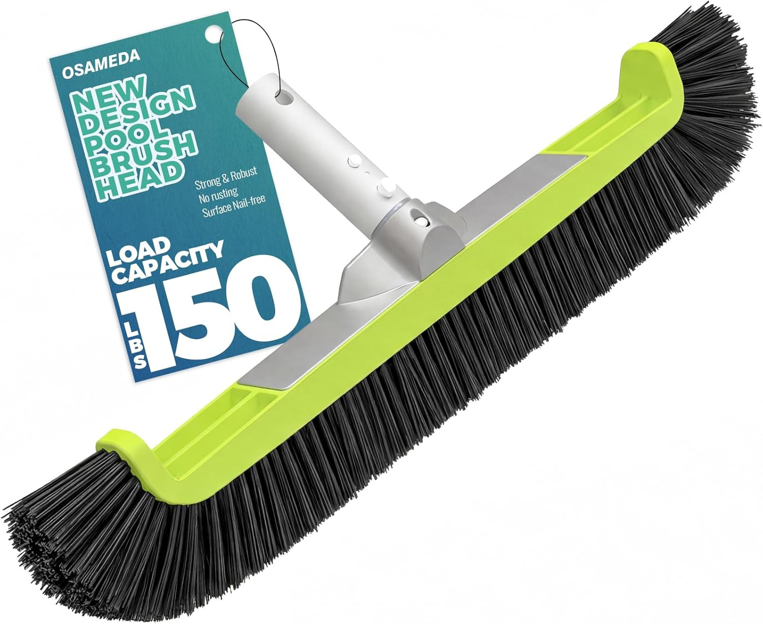 18″ Pool Brush Head for Cleaning Swimming Pool Walls, Curved Ends High-Efficienc