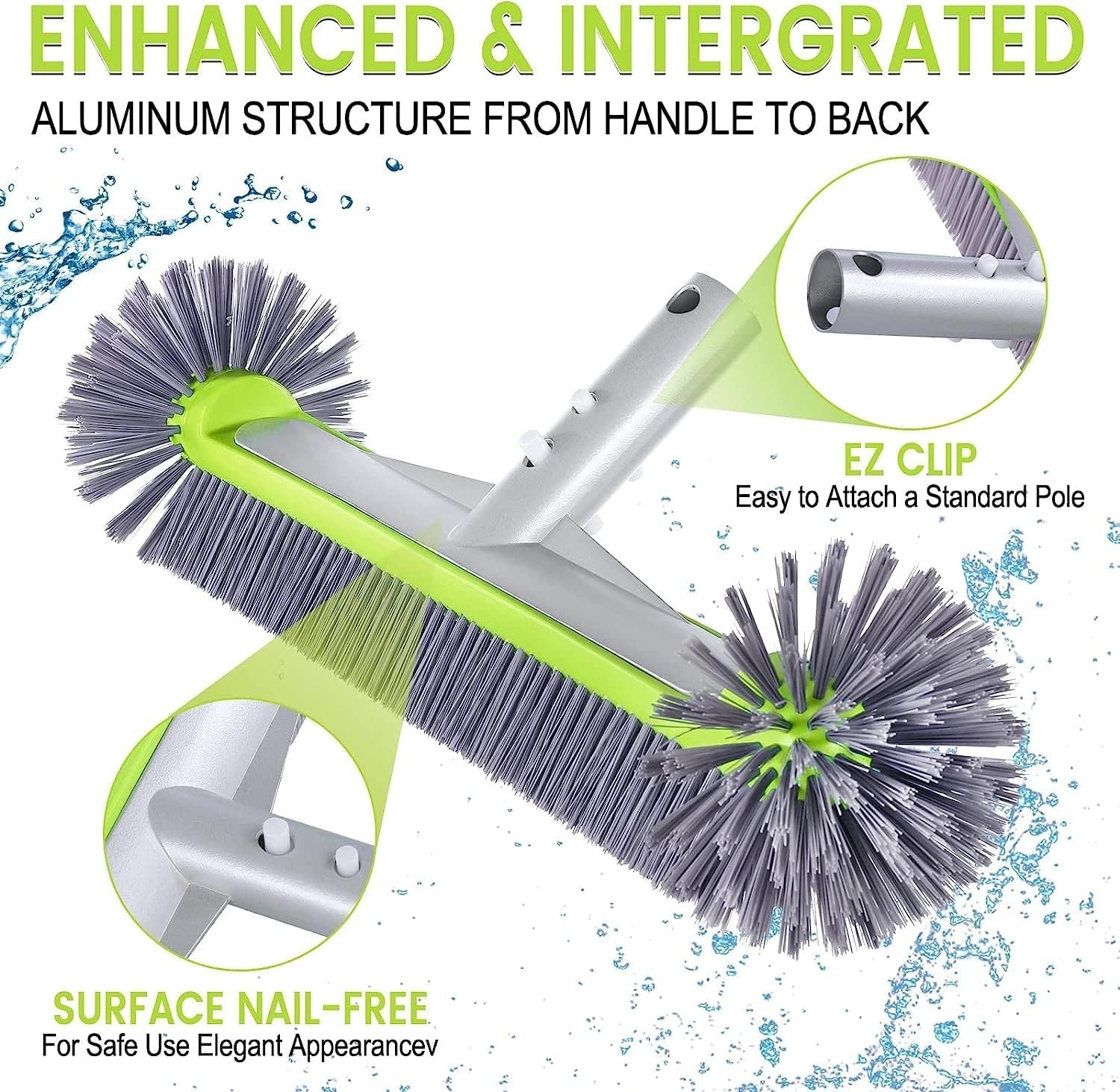 17.5″ Pool Brush Head Heavy Duty Aluminum 7-Row Nylon Bristles Round End EZ Clip