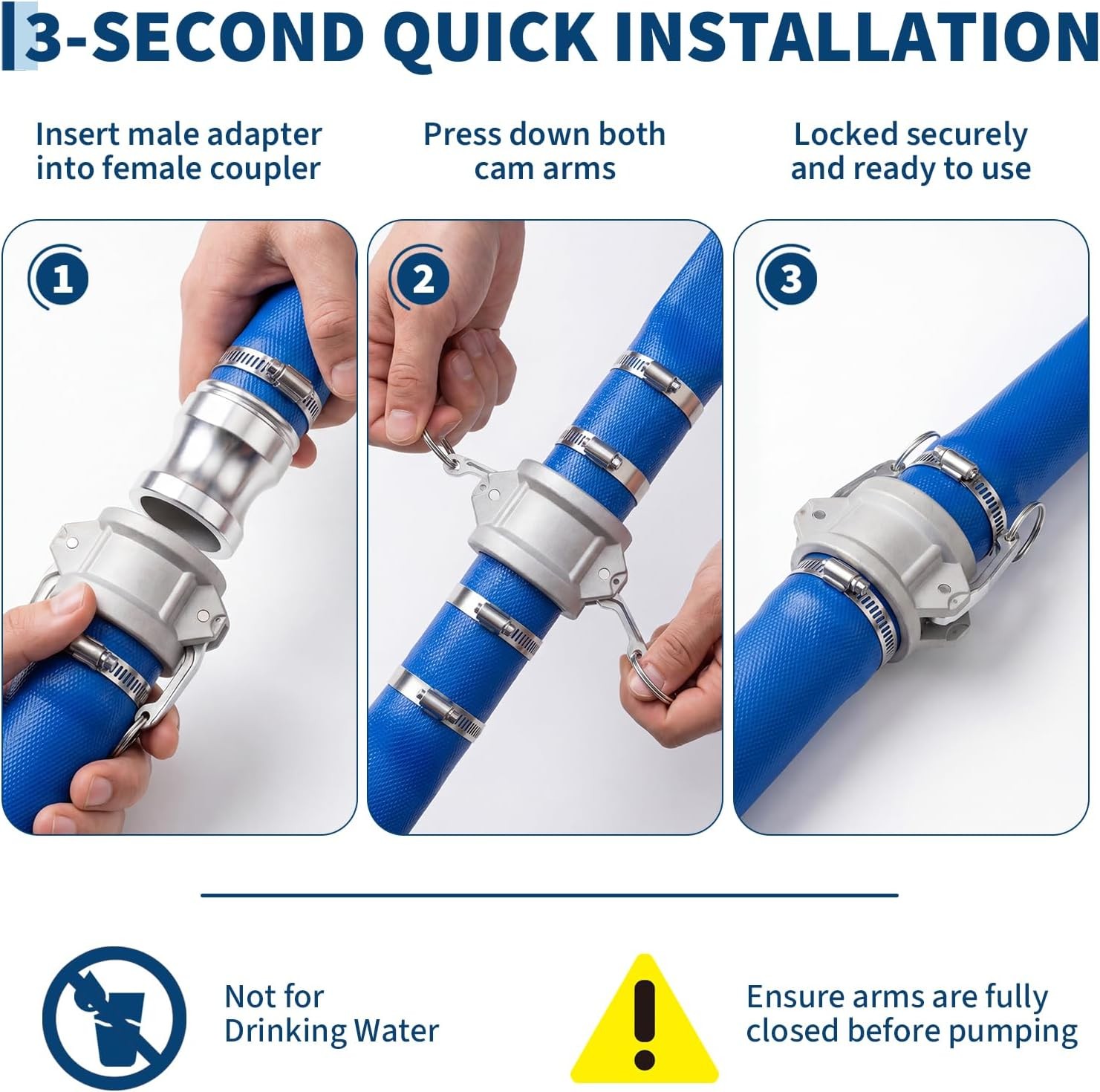 Pool Backwash Hose 1.5″x50 ft Camlock Fittings PVC Lay Flat Discharge Water Pipe