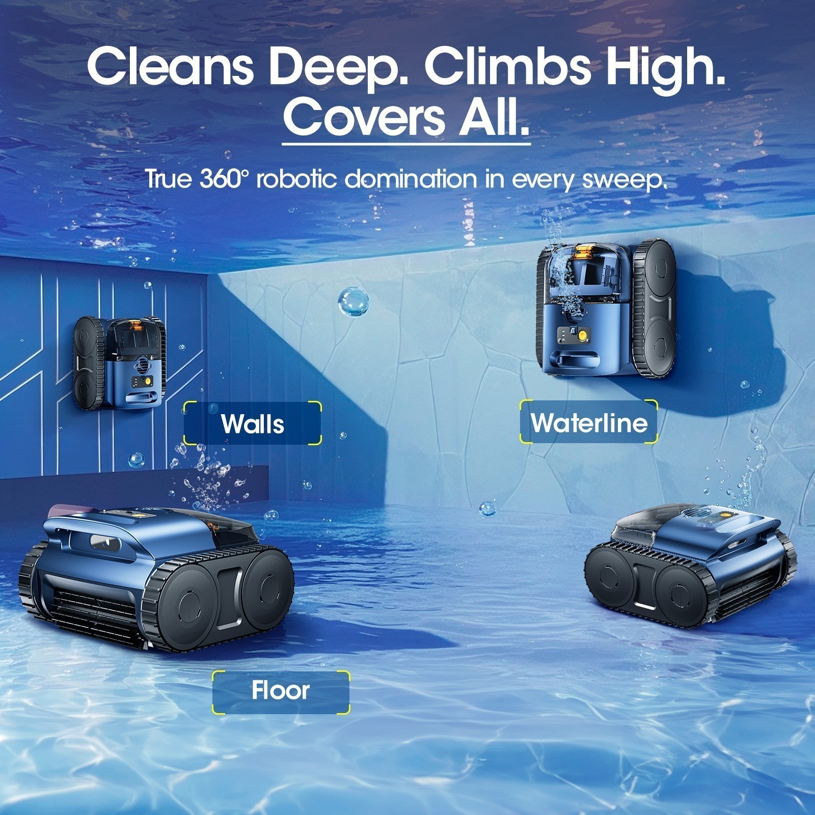 Seauto Cordless Robotic Pool Vacuum, Sonar Navigation Pool Cleaner Track Drive