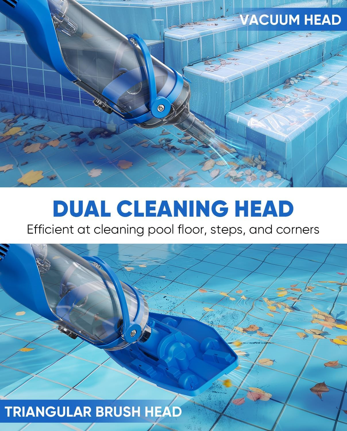 Cordless Pool Vacuum with Telescopic Pole, 18.5 GPM Powerful Suction, 1.5H Super