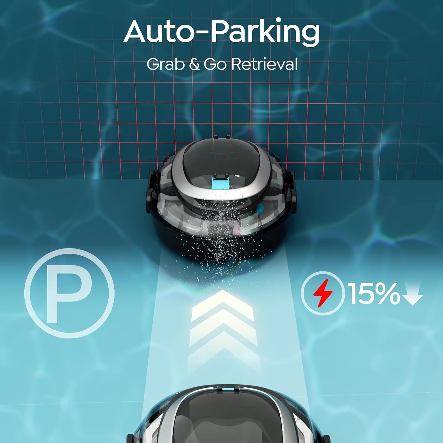 Lightweight Robotic Pool Vacuum with 90-Minute Runtime – Glossy Black Design