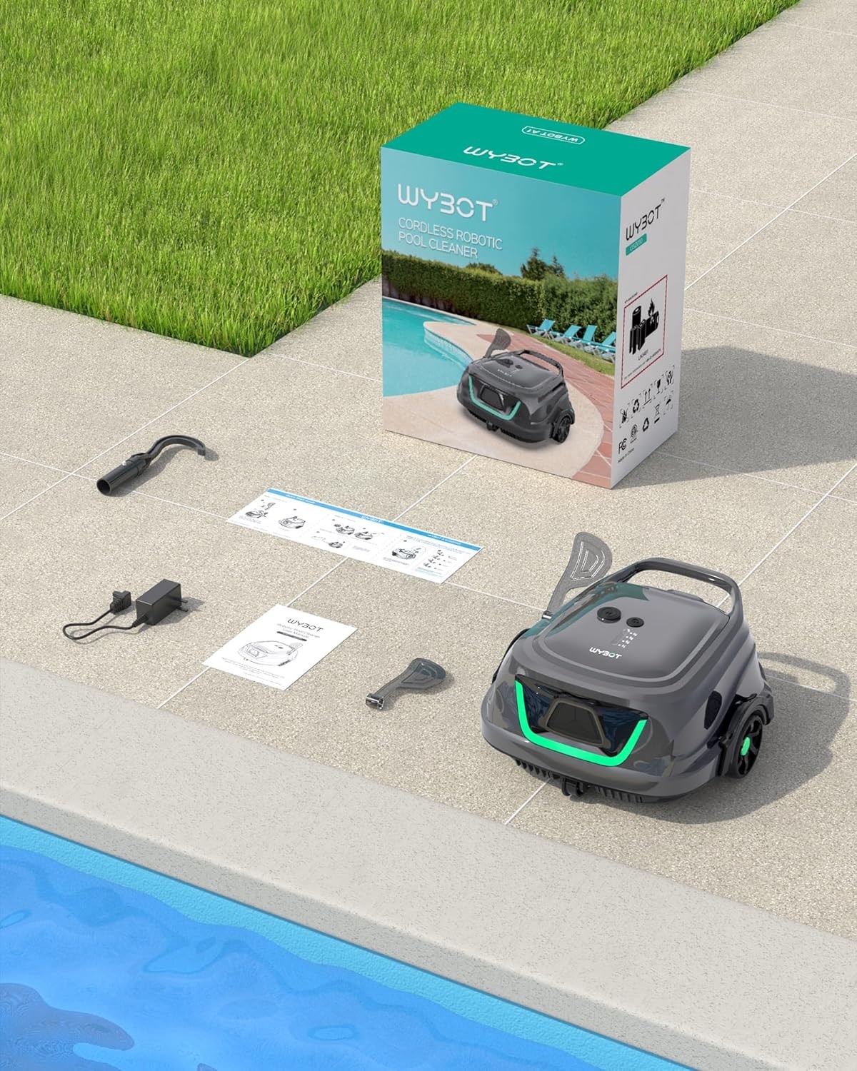 (New Upgraded) WYBOT A1 Cordless Robotic Pool Cleaner, Automatic BlackGreen