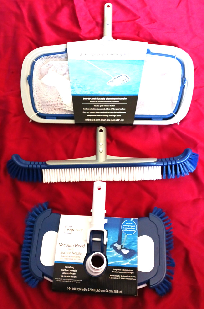 lot 3pcs Pool MAINSTAYS 20″ 2-IN-1 Leaf Skimmer Rake Vacuum Head 20″ Wall Brush