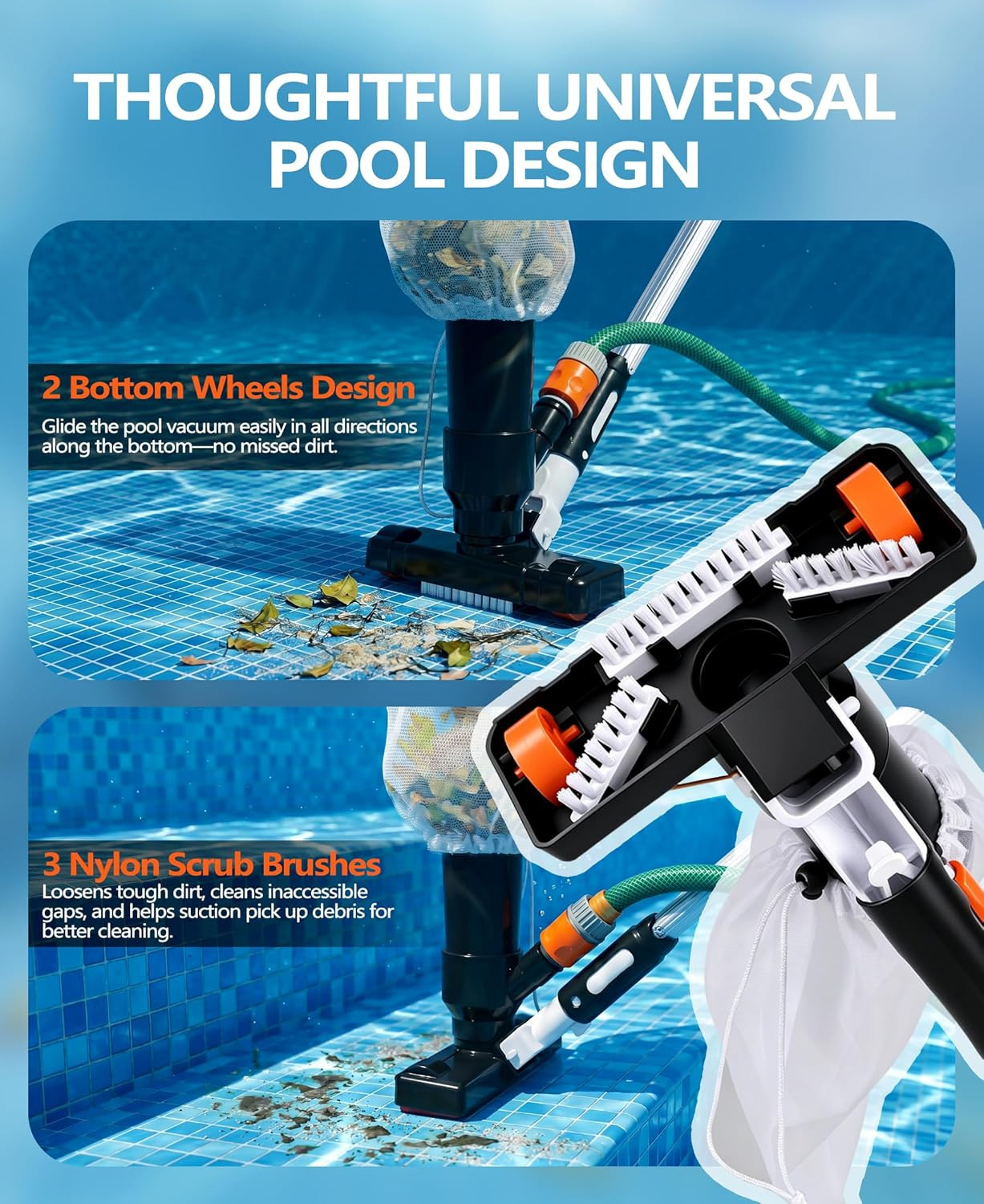 Handheld Pool Vacuum for above Ground Pool, Pool Floor Cleaner with Pole of 75″&