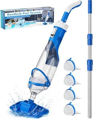 Cordless Pool Vacuum 18.5 Gpm 60 Min 7 Ft Pole 4 Filters Teguy V40
