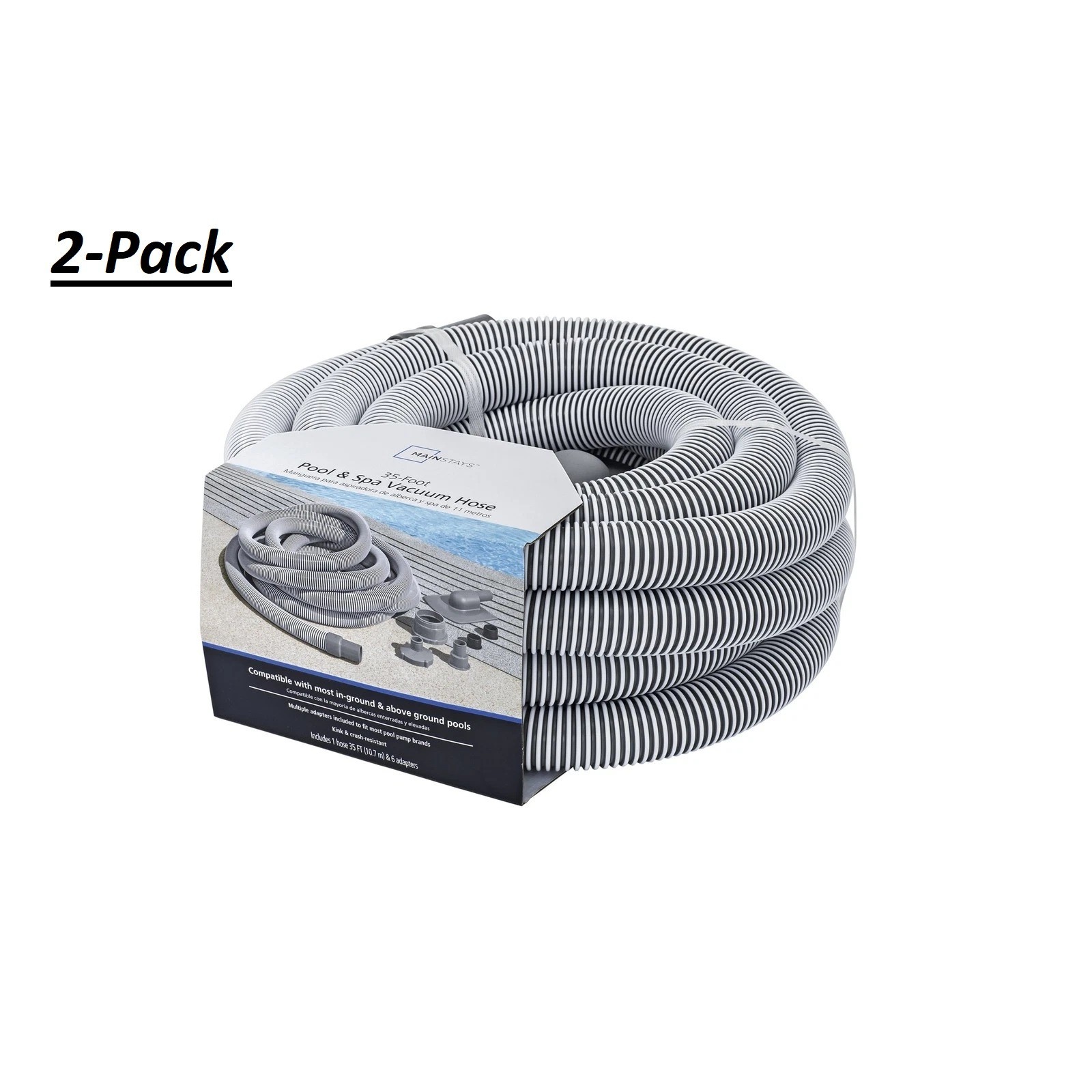 Mainstays 35 ft. x 1.5″ Diameter Pool Cleaning Hose with Adaptors 2-Pack
