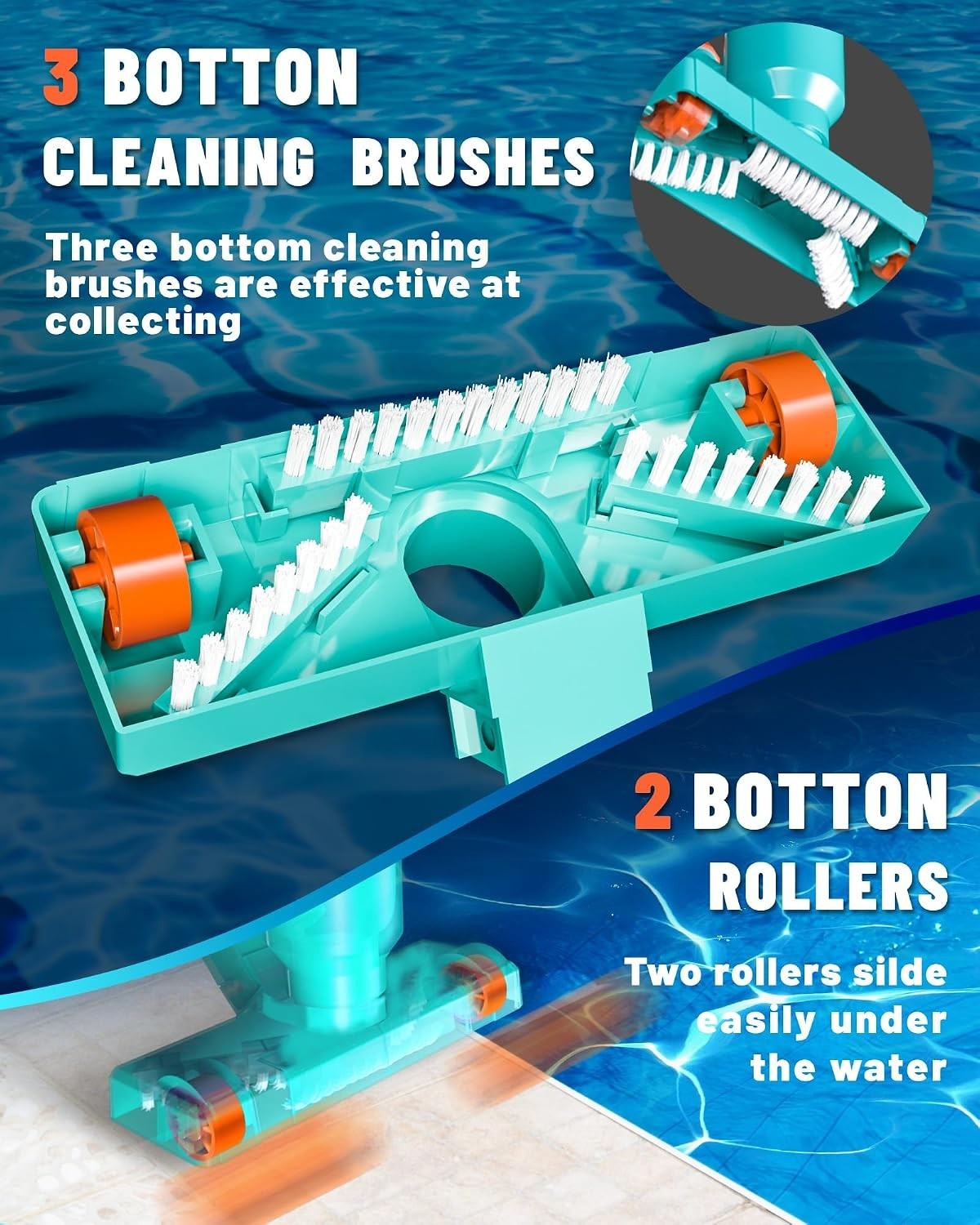 Light Green Manual Pool Vacuum Cleaner for Above Ground & Inground Pools