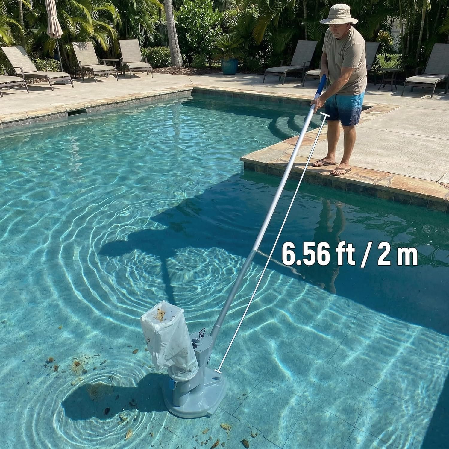 Cordless Pool Vacuum, Handheld Rechargeable Pool Cleaner with Poles,60 Mins Runt