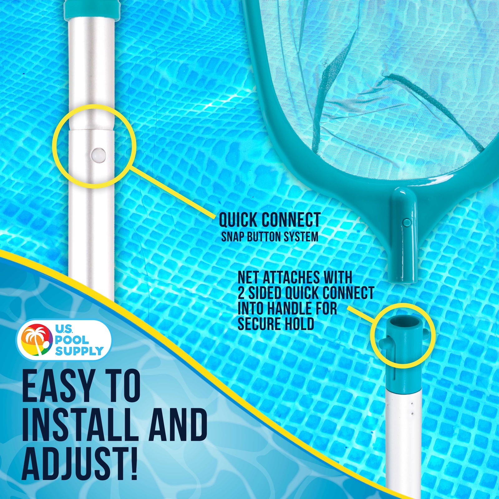 Swimming Pool 5′ Leaf Skimmer Net, 4 Pole Sections, Deep Ultra Fine Mesh Netting