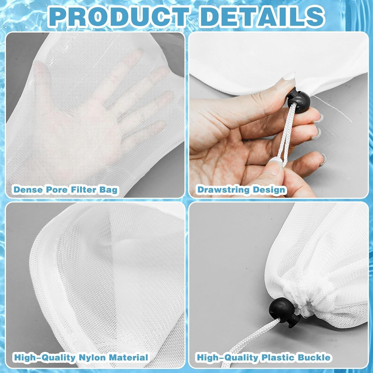 High-Quality Mesh Vacuum Filter Bags for Pools – 4 Pack with Locking Cord