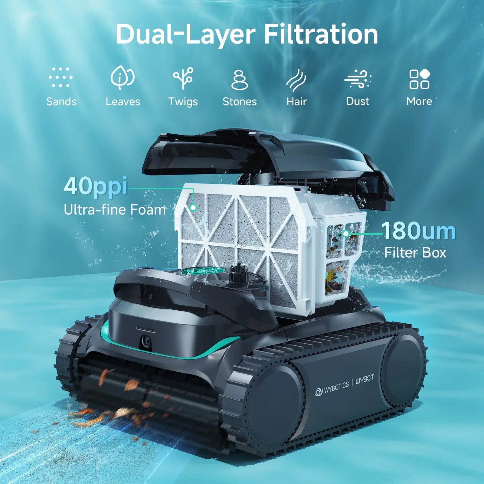 WYBOT B1 Pool Cleaner Wall Climb Cordless Robotic Pool Robot In-Ground Pools A