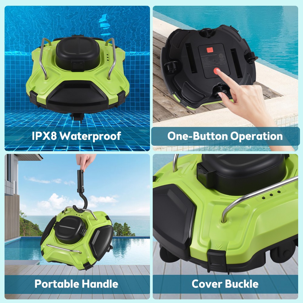 Cordless Robotic Pool Cleaner 30W IPX8 Waterproof Dual-Drive Motors Automat RJLS