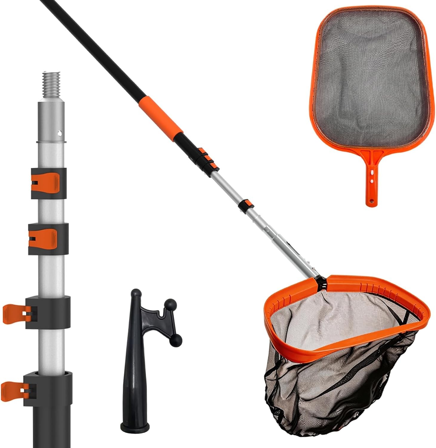 Pool Skimmer Net with 16FT Telescopic Pole Heavy Duty Fine Mesh Leaf Skimmer