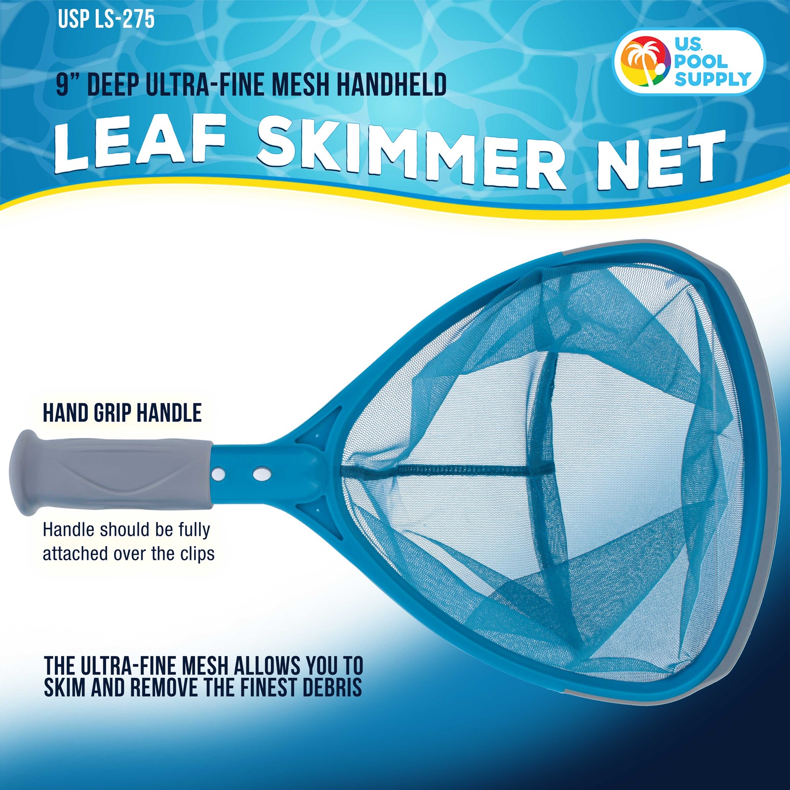 U.S. Pool Supply Spa, Hot Tub, Pool Hand Leaf Skimmer Net, 9″ Deep Fine Mesh Net