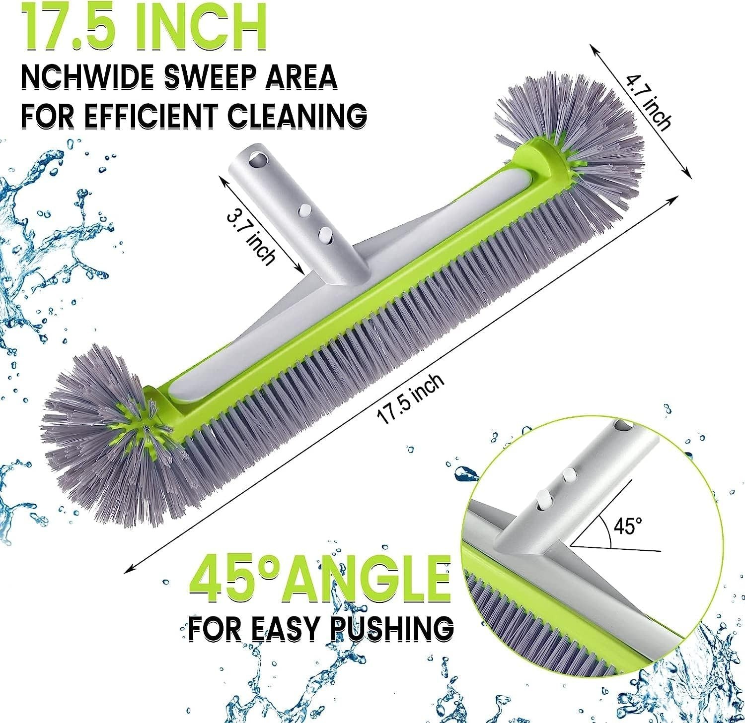 17.5″ Pool Brush Head Heavy Duty Aluminum 7-Row Nylon Bristles Round End EZ Clip