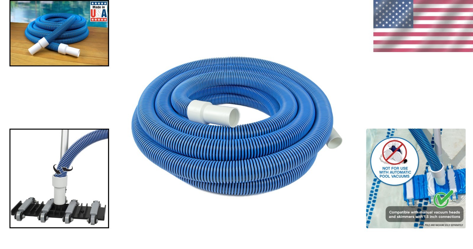 Flexible Pool Vacuum Hose, 40 Ft x 1-1/2” for Inground Pools