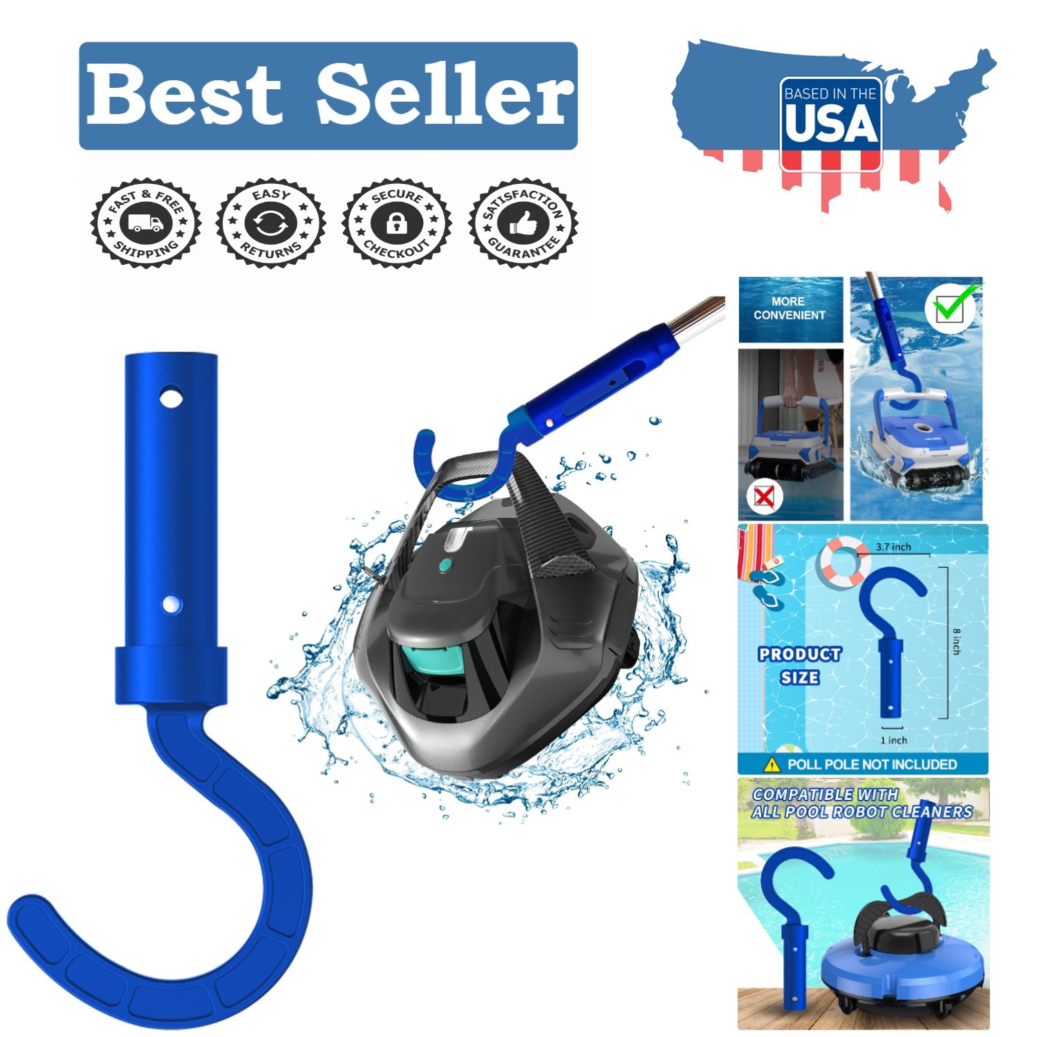 Blue Hook for All Robotic Pool Cleaners – Effortless Retrieval and Compatibility
