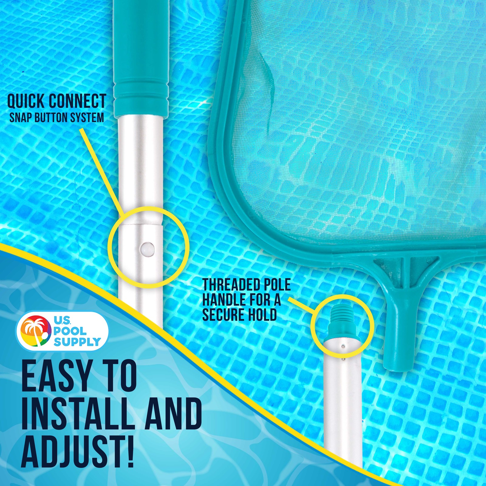 5ft Swimming Pool Leaf Skimmer Net, Aluminum Pole 5 Sections, Fine Mesh Netting