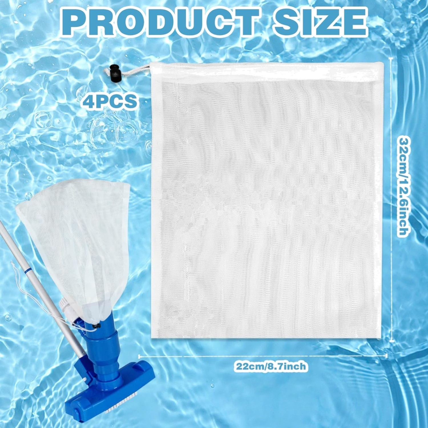 High-Quality Mesh Vacuum Filter Bags for Pools – 4 Pack with Locking Cord
