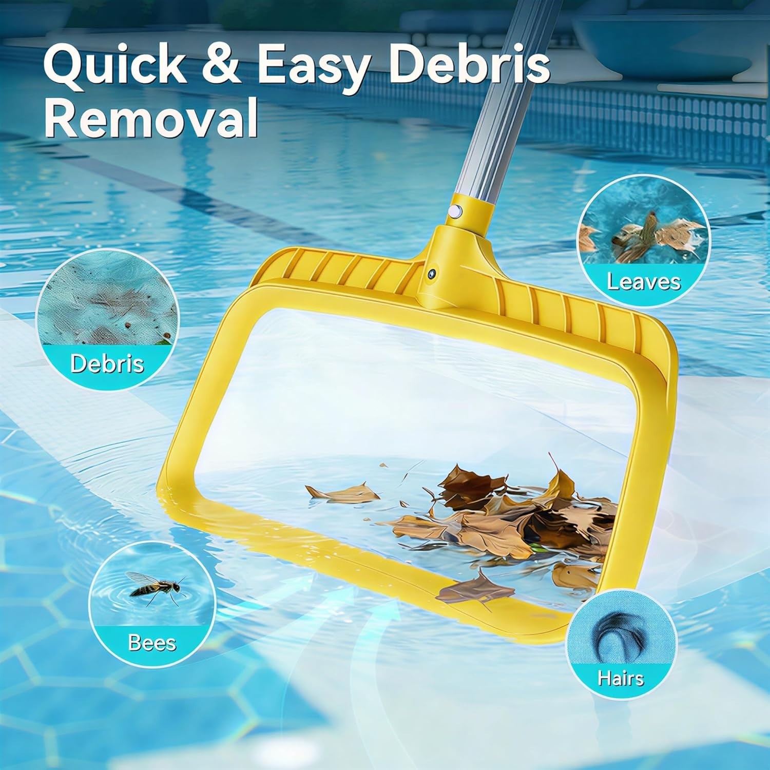 Professional Pool Skimmer Net with Yellow Frame & 30-Mesh – Heavy Duty Deep Leaf