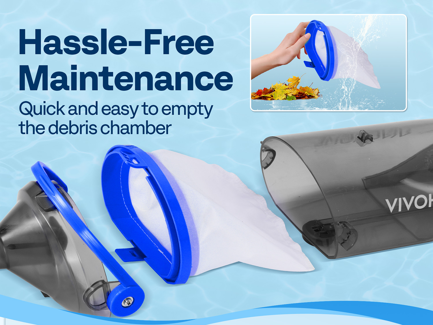 Cordless Pool Vacuum Cleaner 1110GPH Handheld Rechargeable for Pools Spas 60min