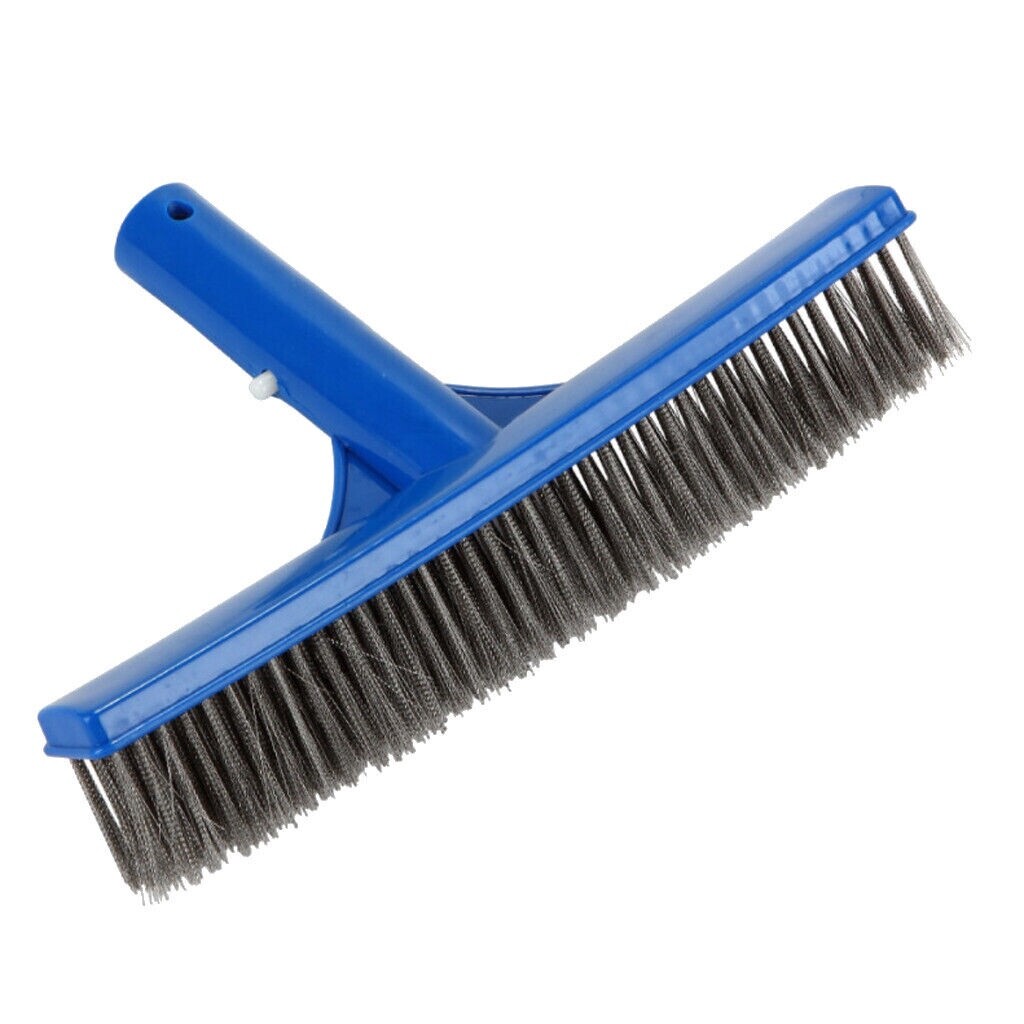 10″ Swimming Pool Algae Wall Brush w/Stainless Steel Bristles, Plastic Handle