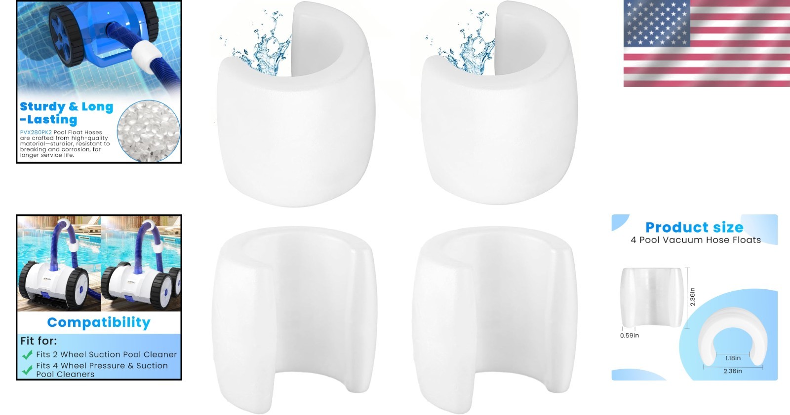Lightweight Pool Cleaner Hose Floats (4 Pack) – Easy Installation & Reliability