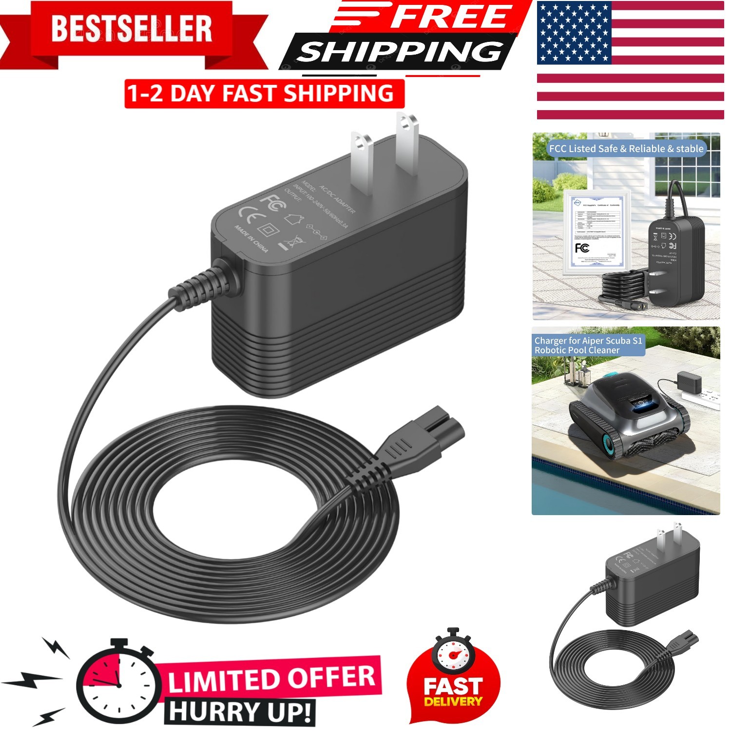 16.8V Power Charger for Aiper Scuba S1 Robotic Pool Cleaner Compatible with A…