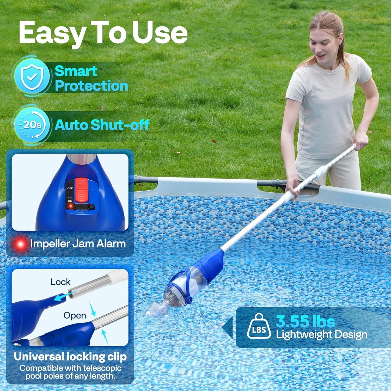 VIVOHOME Cordless Pool Vacuum 13.2 GPM Cleaner 60 Min Battery Blue