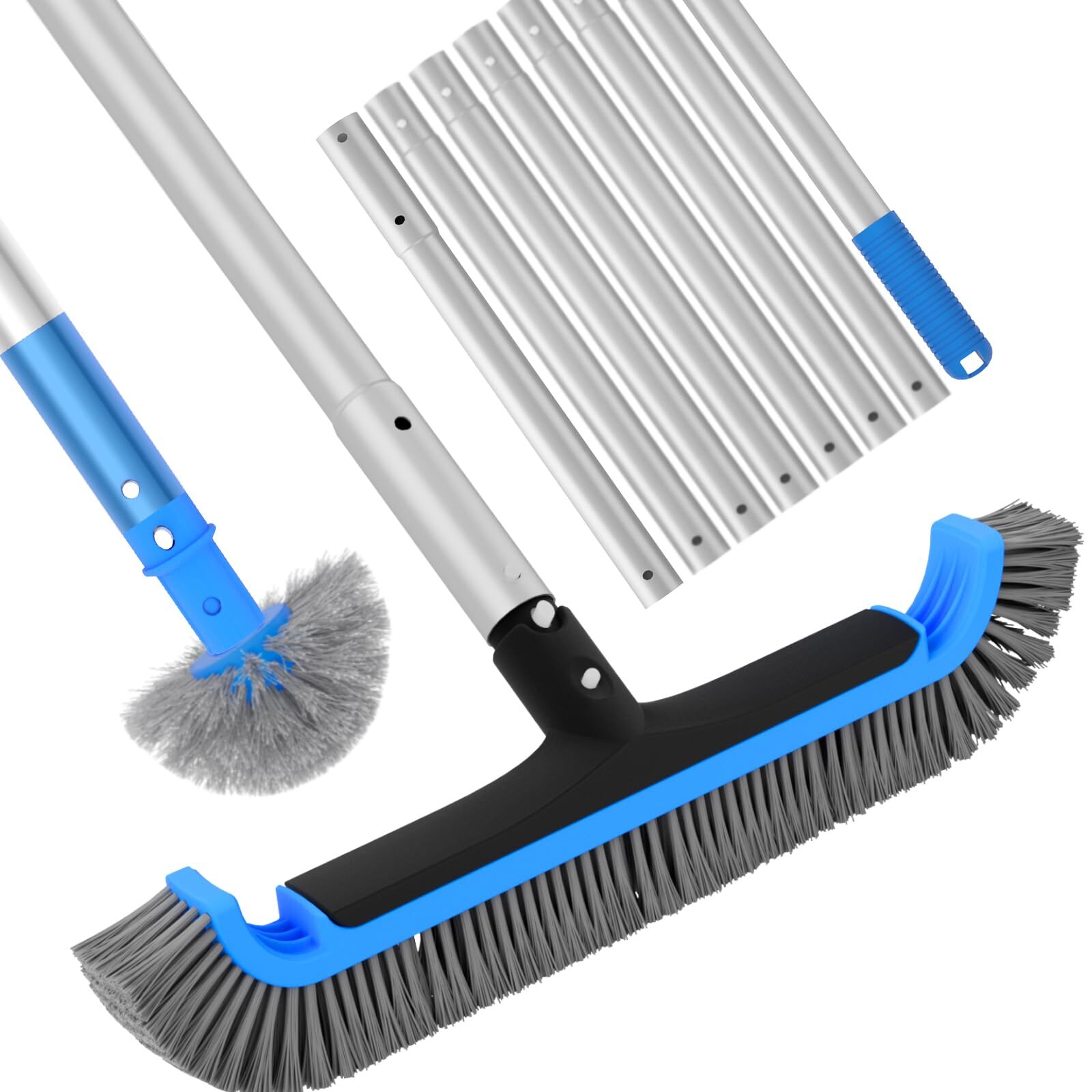 2 In 1 Multifunctional Pool Brush With 10 Ft Poles 17.5” Heavy Duty Swimming Po