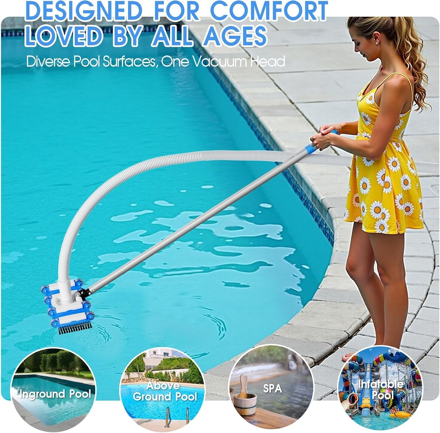 Swivel Handle 16in Pool Vacuum Head – Easy Connection and Gentle on Vinyl Lining