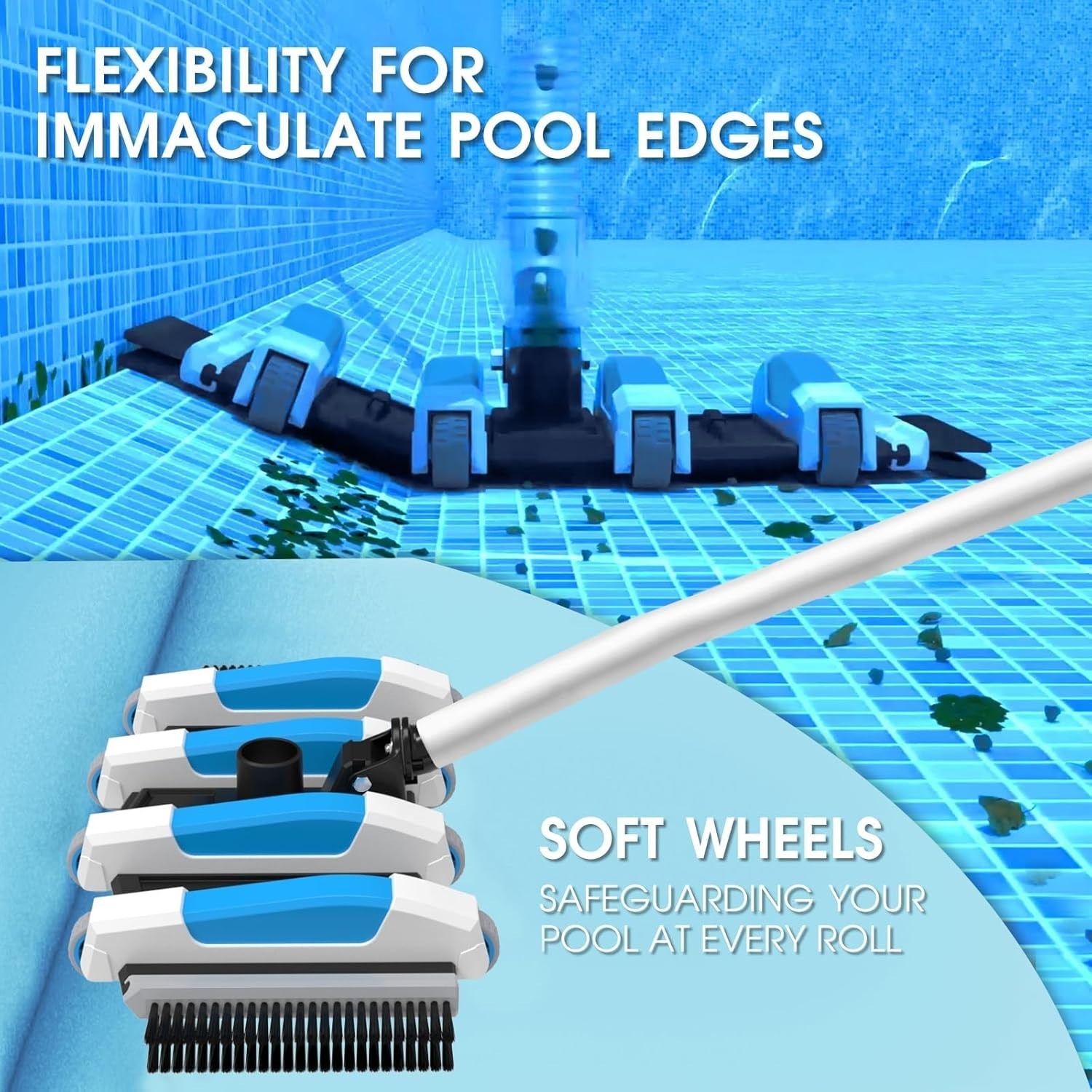 Professional Pool Vacuum Head with Directional Handle and Non-Slip Wheels – Blue