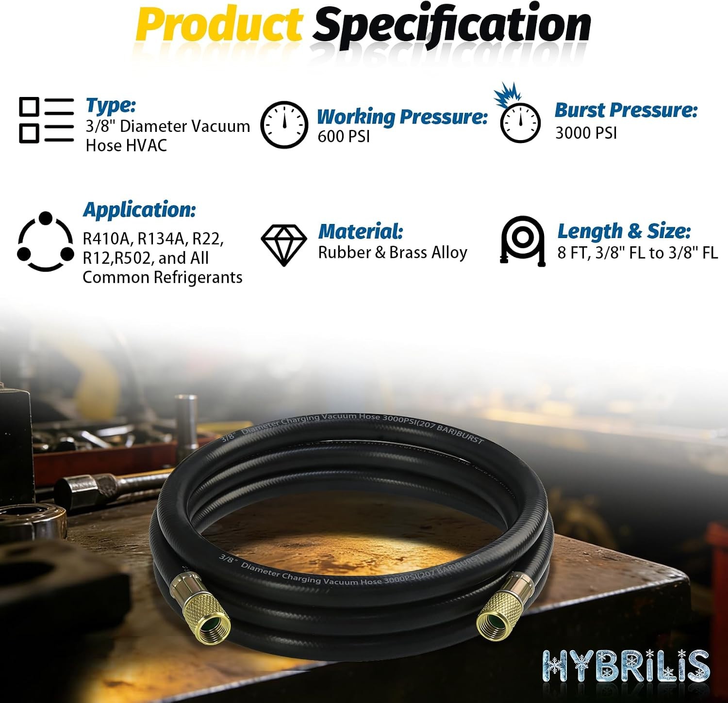 Upgrade 8FT 15696 3/8″ HAVC Heavy Duty Charging Vacuum 8Ft hvac vacuum hose