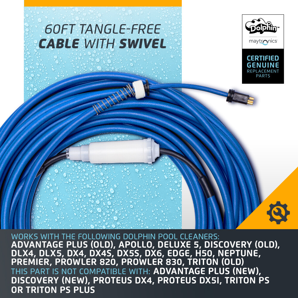 Dolphin Genuine Replacement Part Durable 60 FT Blue Cable w/ Swivel 9995872-DIY