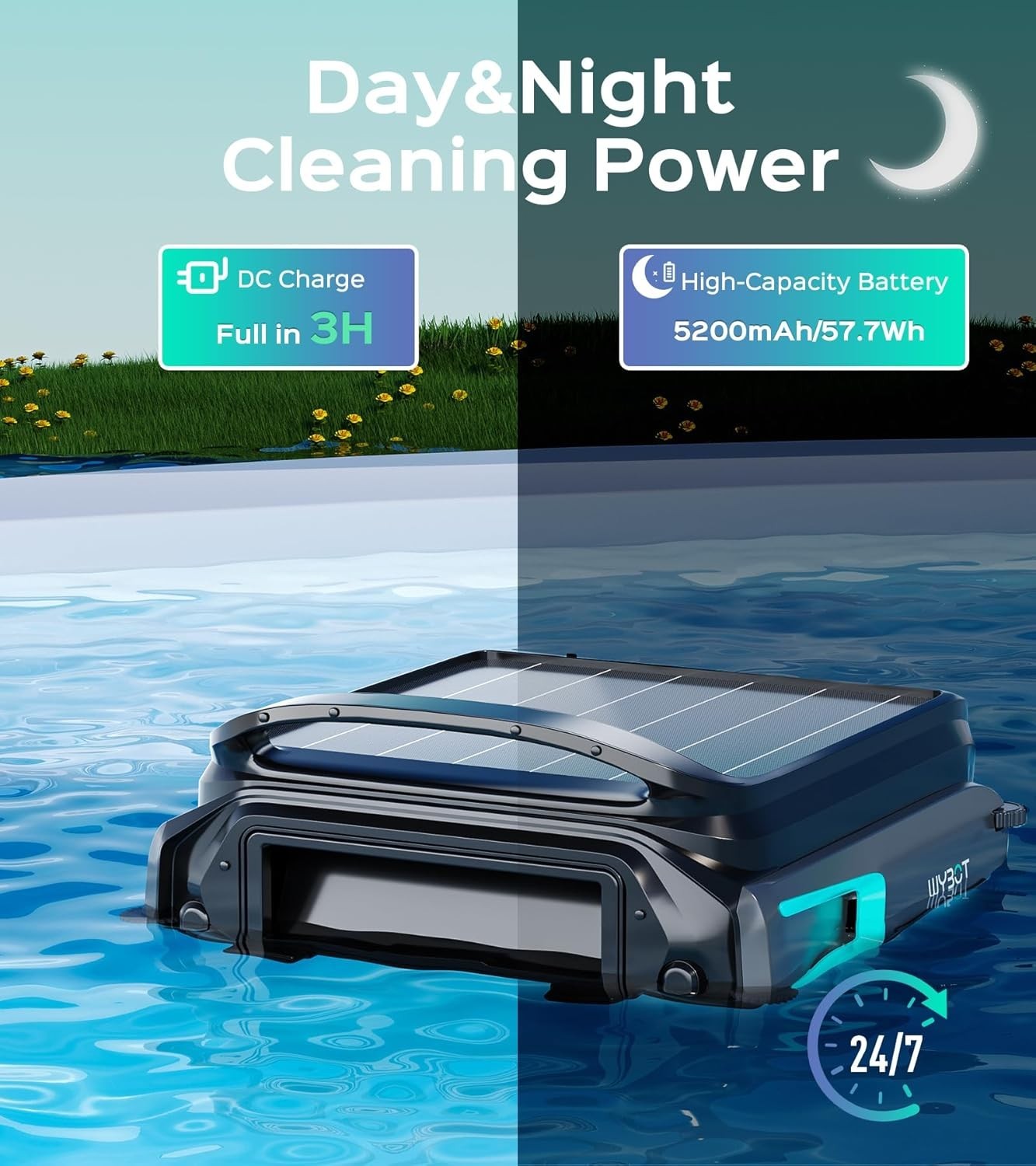 WYBOT F1 Solar Powered Robotic Pool Cleaner Pool Surface Skimmer Robot App NEW