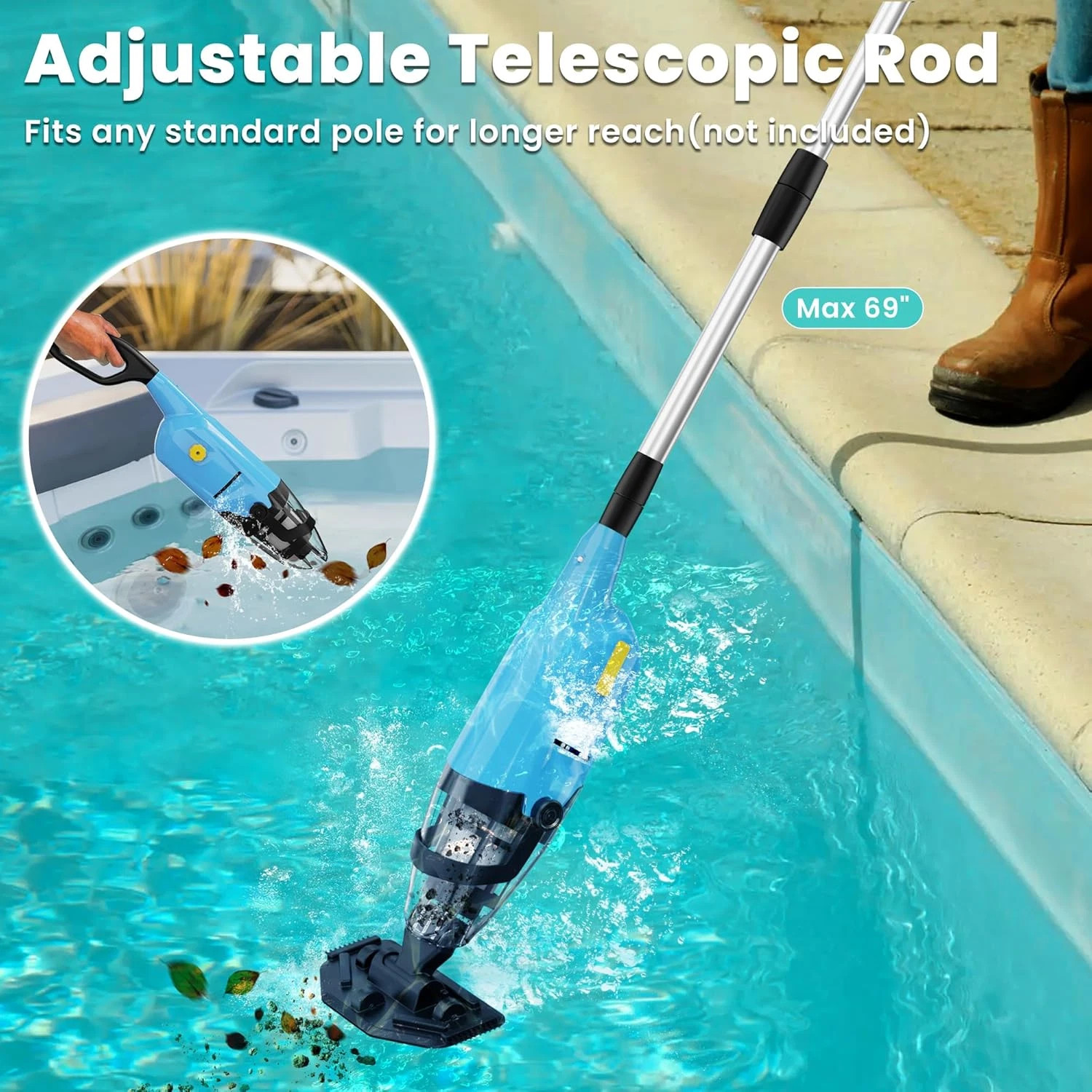 Cordless Handheld Pool Vacuum for In-ground Above-ground Swimming Pool Cleaner