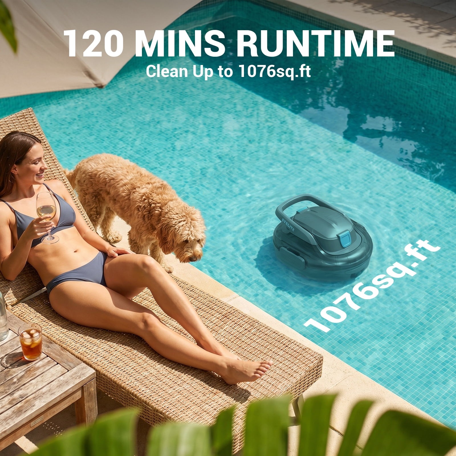 Steelite Cordless Robotic Pool Cleaner Lasts 120 Mins for Pools Up to 1076 Sq.Ft