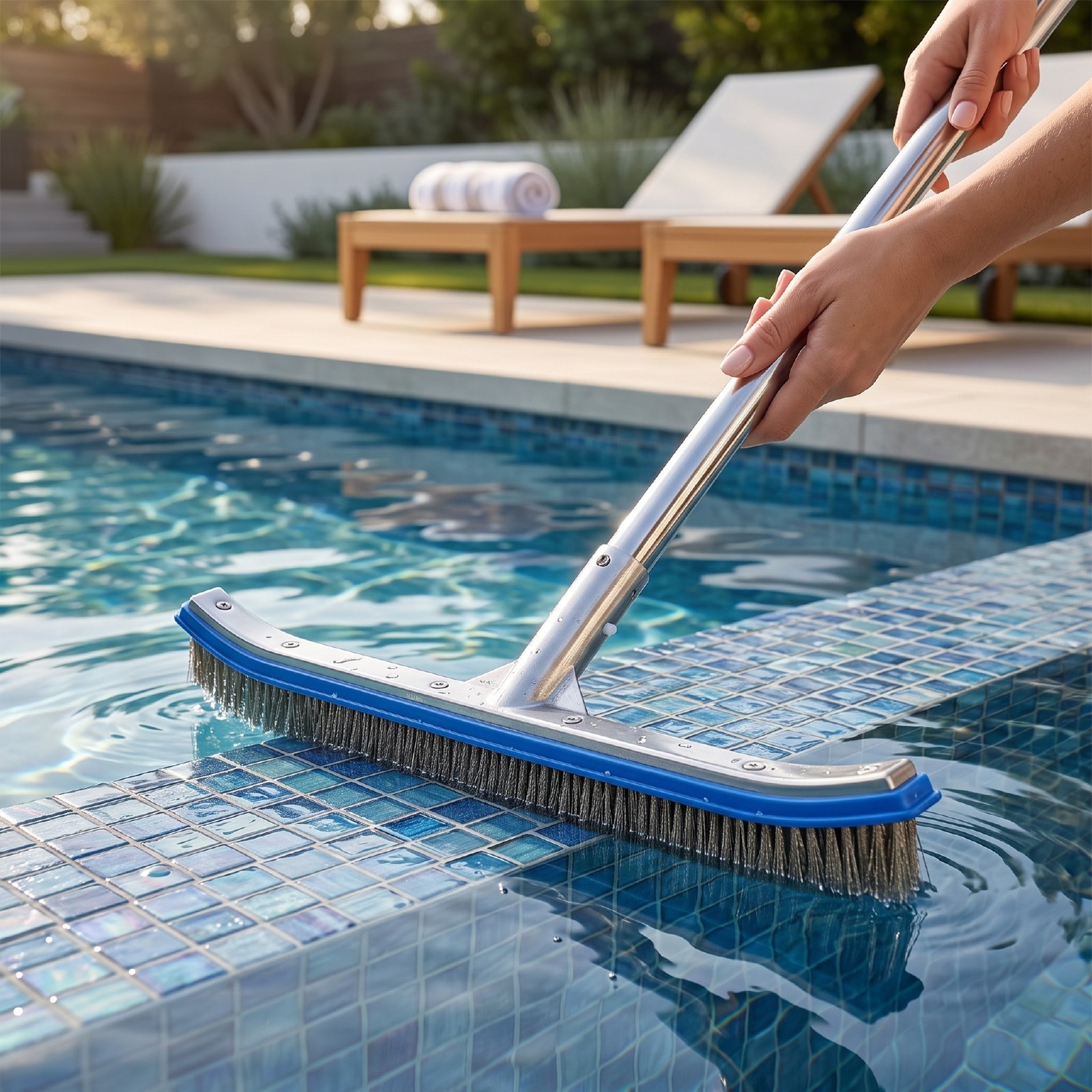 18 Inch Wide Pool Brush Head Curved Ends Nylon Stainless Steel Wire Heavy Du NEW