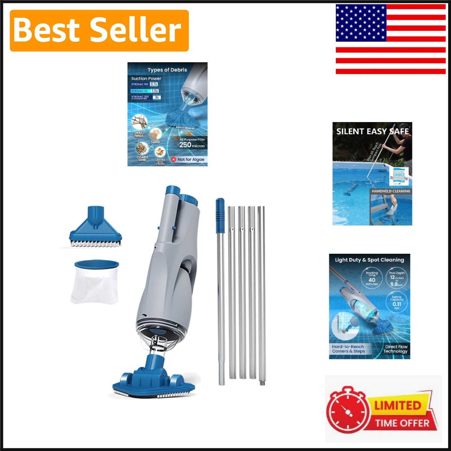 Lightweight Cordless Pool Vacuum: 60-Minute Runtime for Effortless Spot Cleaning