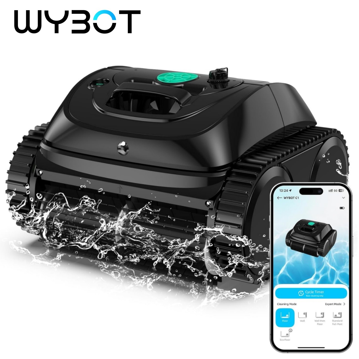 WYBOT C1 Cordless Robotic Pool Cleaners Wall Climbing Pool Vaccum App Control