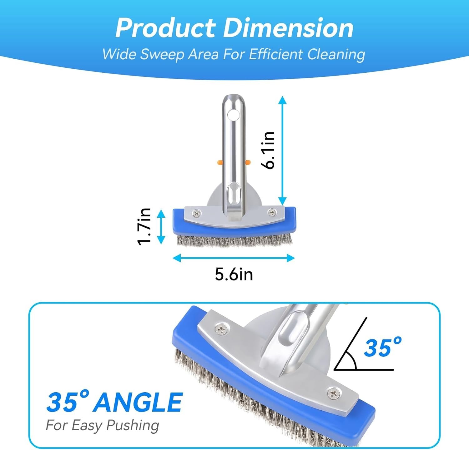 Heavy Duty 5-Inch Stainless Steel Pool Brush for Concrete & Gunite Pools – De…