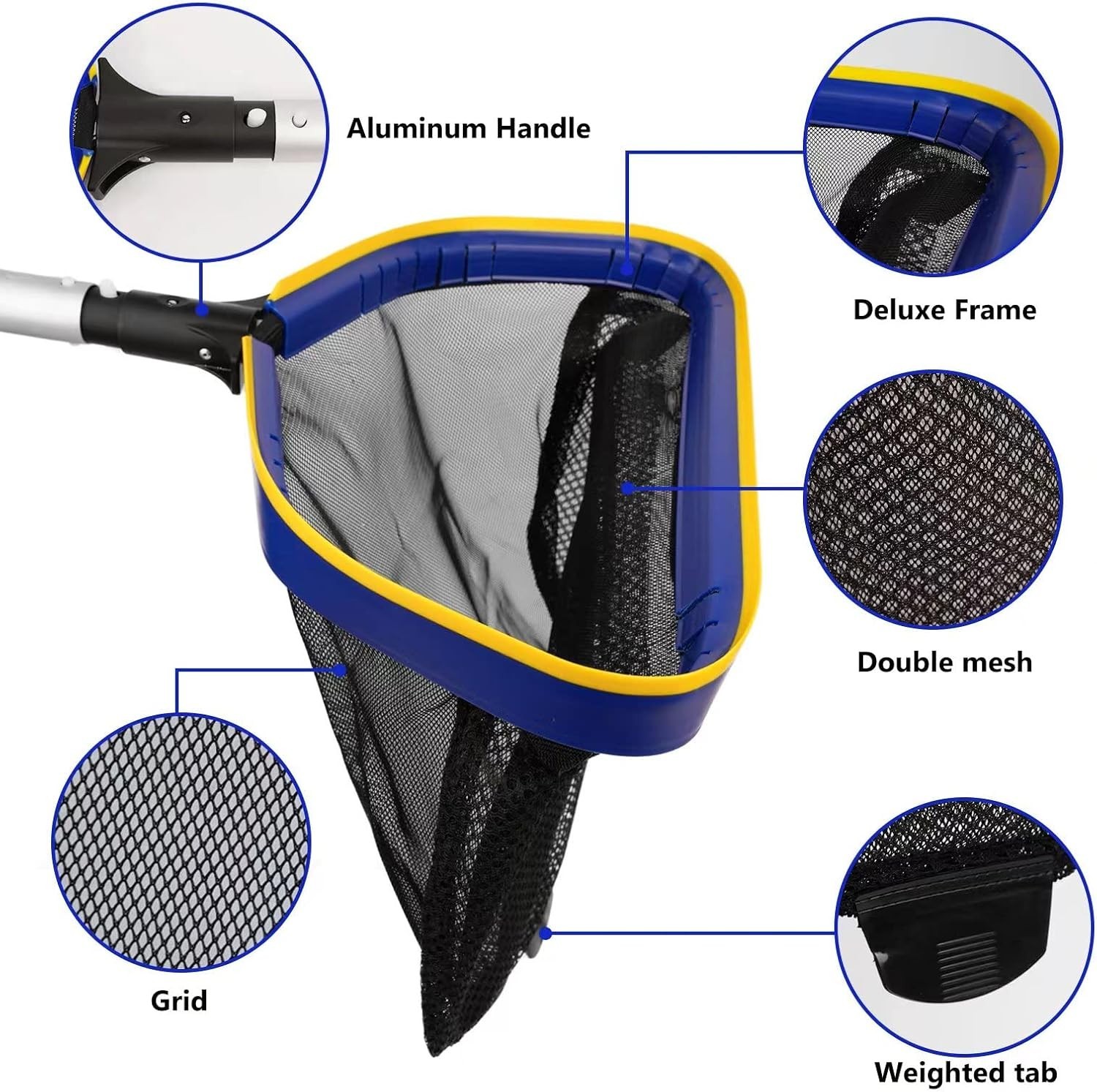 Heavy-Duty Skimmer Net with 10ft Telescopic Pole for Above/In-Ground Pools